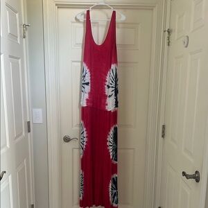 VENUS Red and White Maxi Sundress Sleeveless Scoop Neck